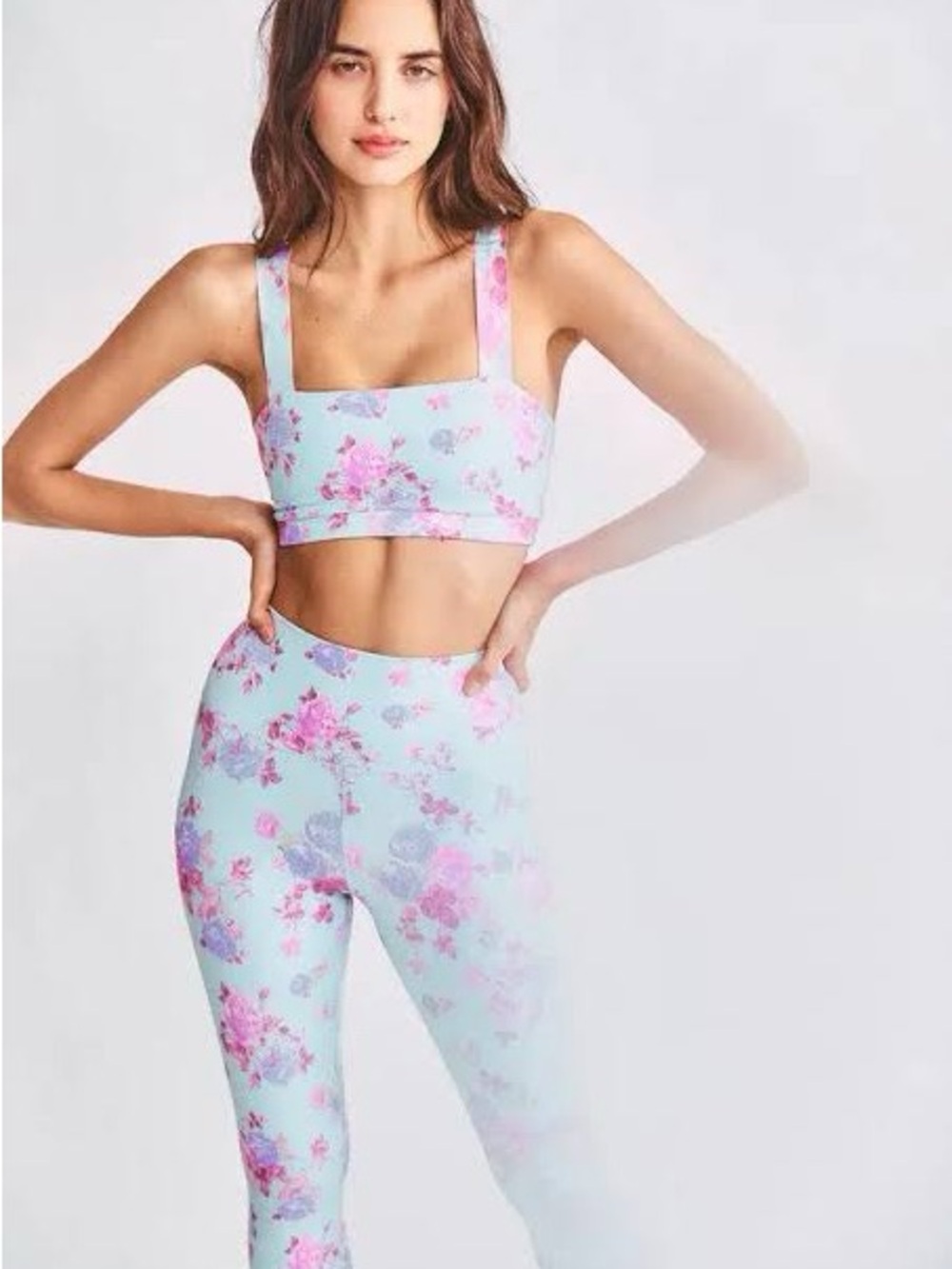 LoveShackFancy x Beach Riot light blue floral leggings NWOT